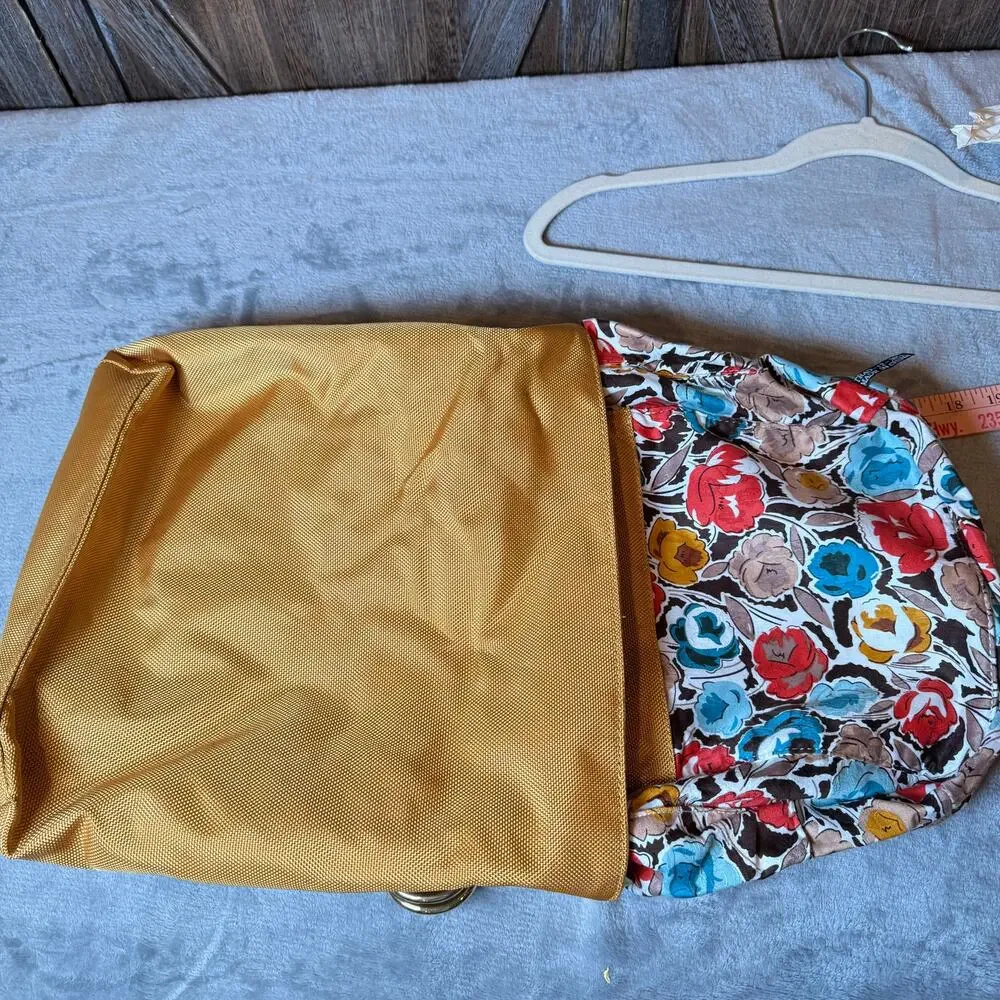 JPK Paris 75 Gold Nylon Hobo Shoulder Bag Floral Lining Leather Handles